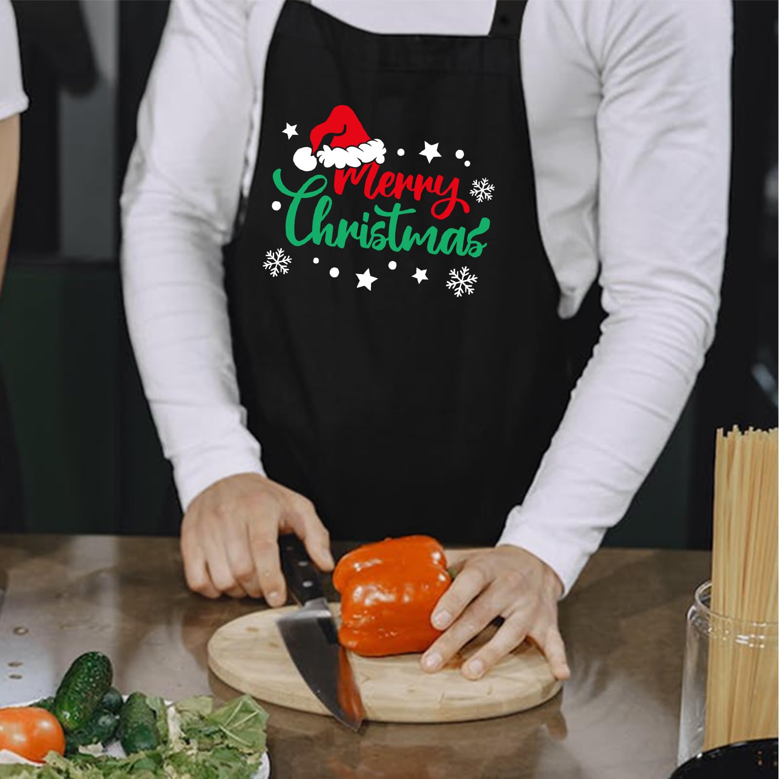 Delantales de Navidad para mujeres y hombres con 2 bolsillos, delantal de chef para hornear, cocinar, barbacoa, regalos de vacaciones para papá y mamá