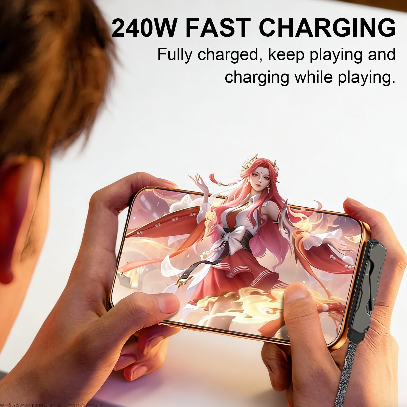 Caricatore invisibile 2in1 per telefono, 2M Caricatore Telefono Laterale, Ricarica Rapida 240W, Caricatore Laterale Tipo C con supporto per telefono integrato, per smartphone, tablet, giochi e ufficio - 5