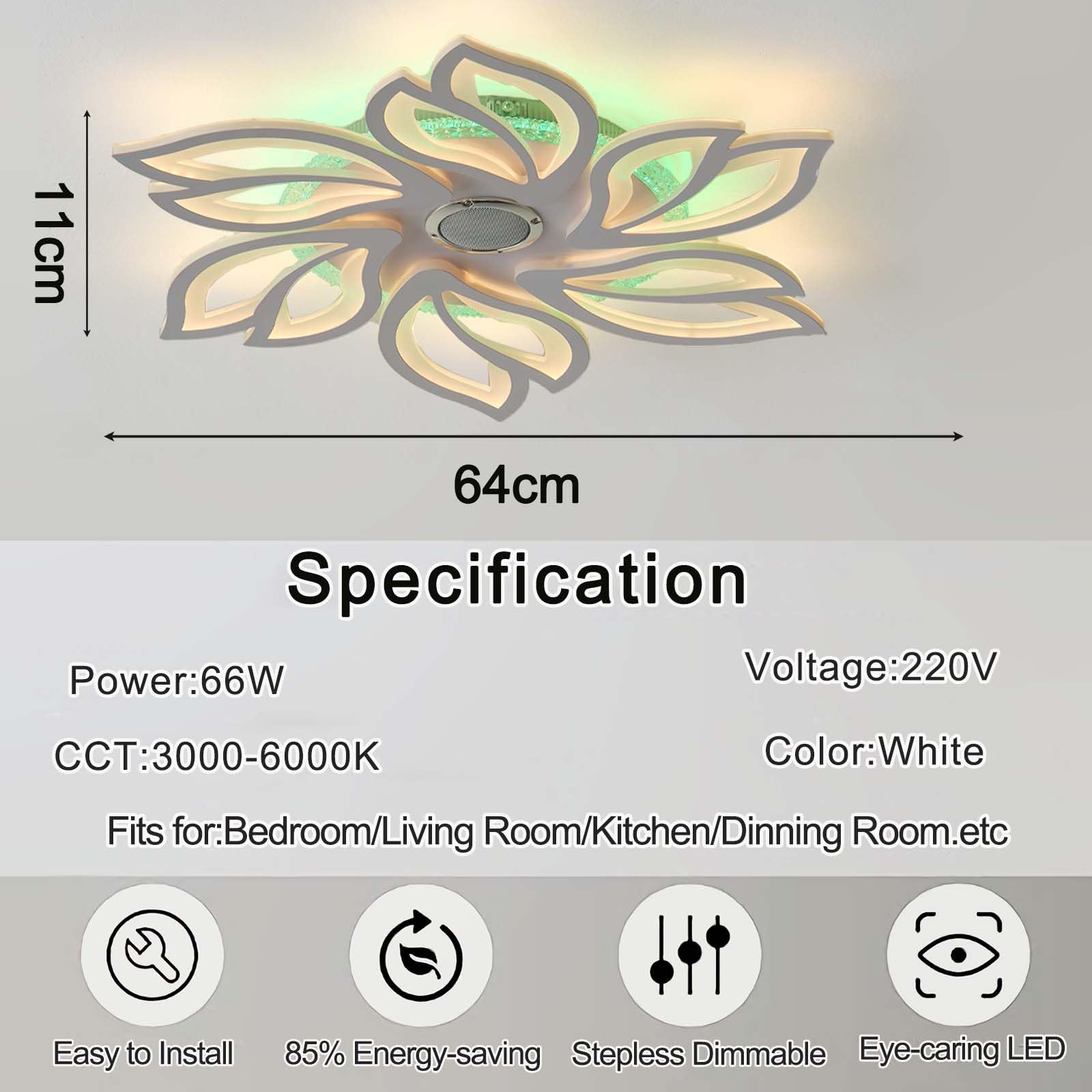 Lampara Techo RGB Moderna con Altavoz Regulable 3000k a 6000k Modo Memoria Ceiling Light Control Remoto Mediante APP Adecuada Para Dormitorios Habitaciones Infantiles y Salas Estar, Blanco