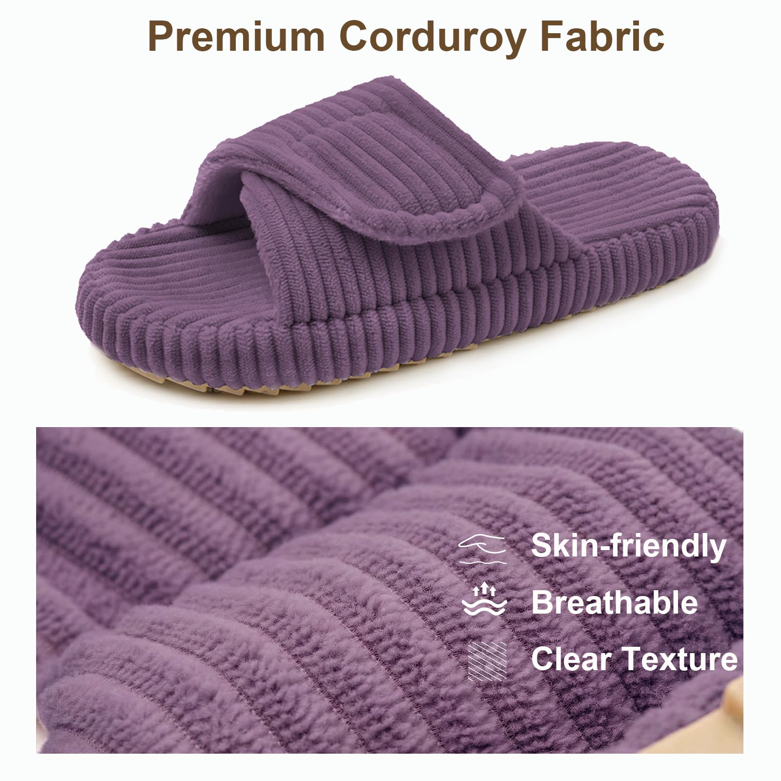 Pantofole Donna Ciabatte in Velluto a Coste per Casa Comode e Regolabili with Memory Foam Eleganti Morbide Antiscivolo Slippers