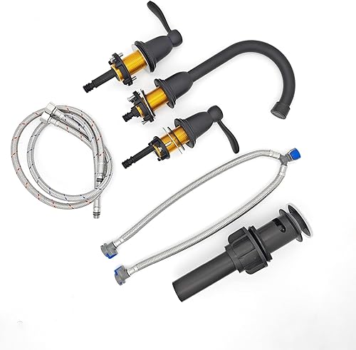 Miniatura 7 de Grifo de lavabo de baño de 8 pulgadas negro mate con drenaje desplegable y mangueras de suministro de grifo cUPC, grifos de tocador de 8 pulgadas, 3