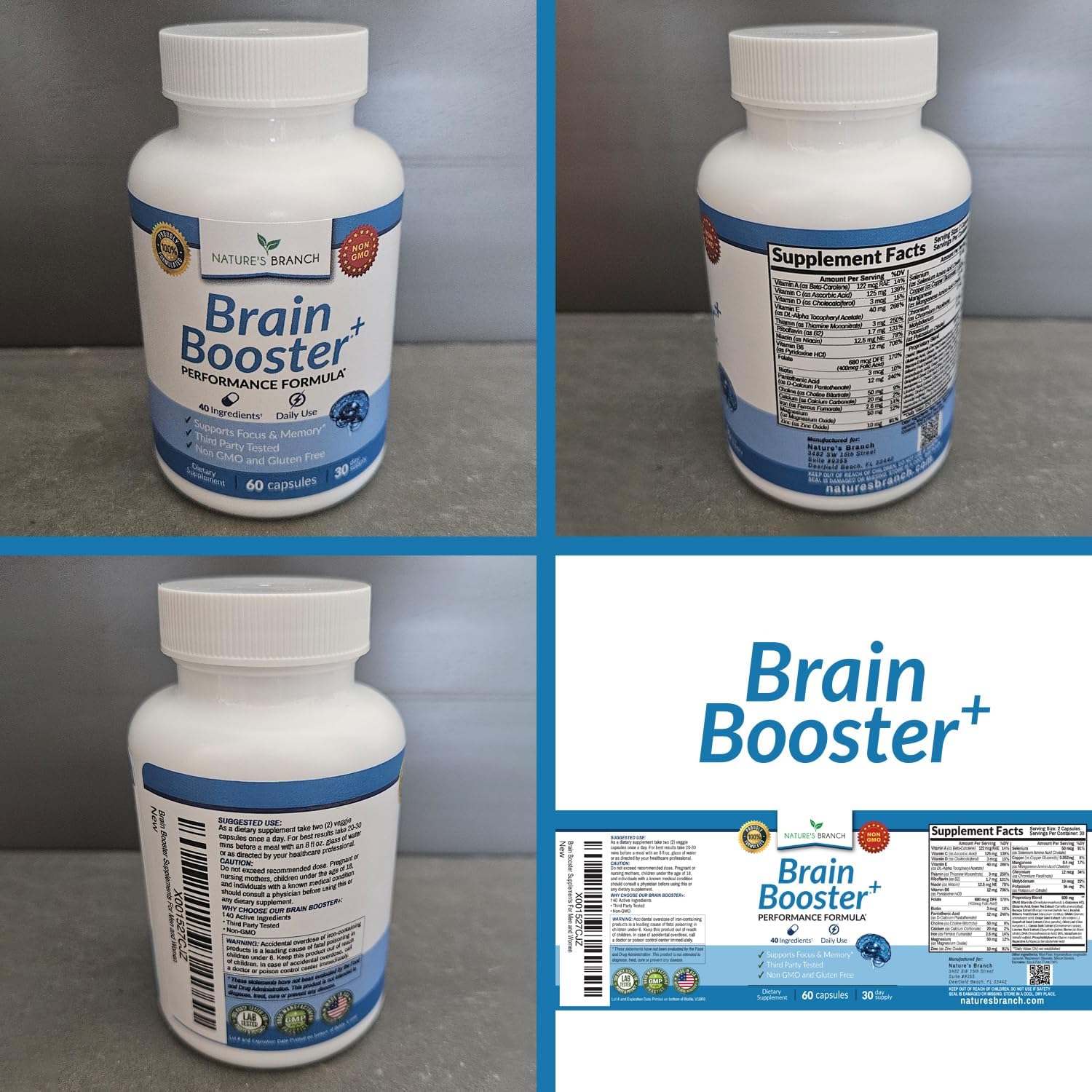 712B-fD0mBL._AC_SL1500_ 40-in-1 Brain Booster Supplement for Focus, Memory, Clarity, Energy | Advanced Vitamins Plus eBook | for Men & Women, Cognitive Function Nootropic Support with DMAE, Mind Health Formula | 60 Capsules