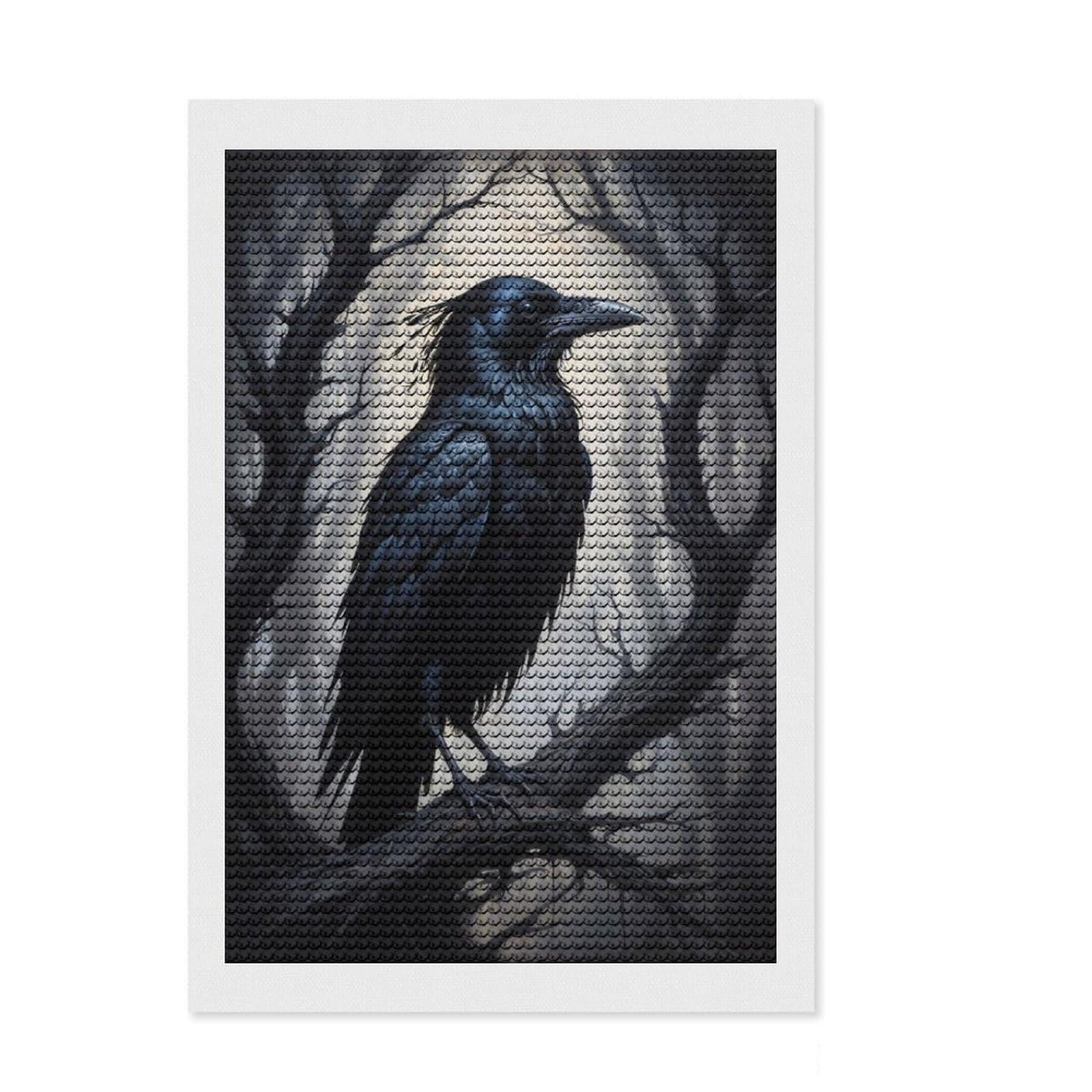 Junmoney Raven Perch Diamond Painting Set 8"x12", Enjoyable At-Home Hobby, with Tool Kit, Modern Decor, Christmas Gift, Easy to Enjoy