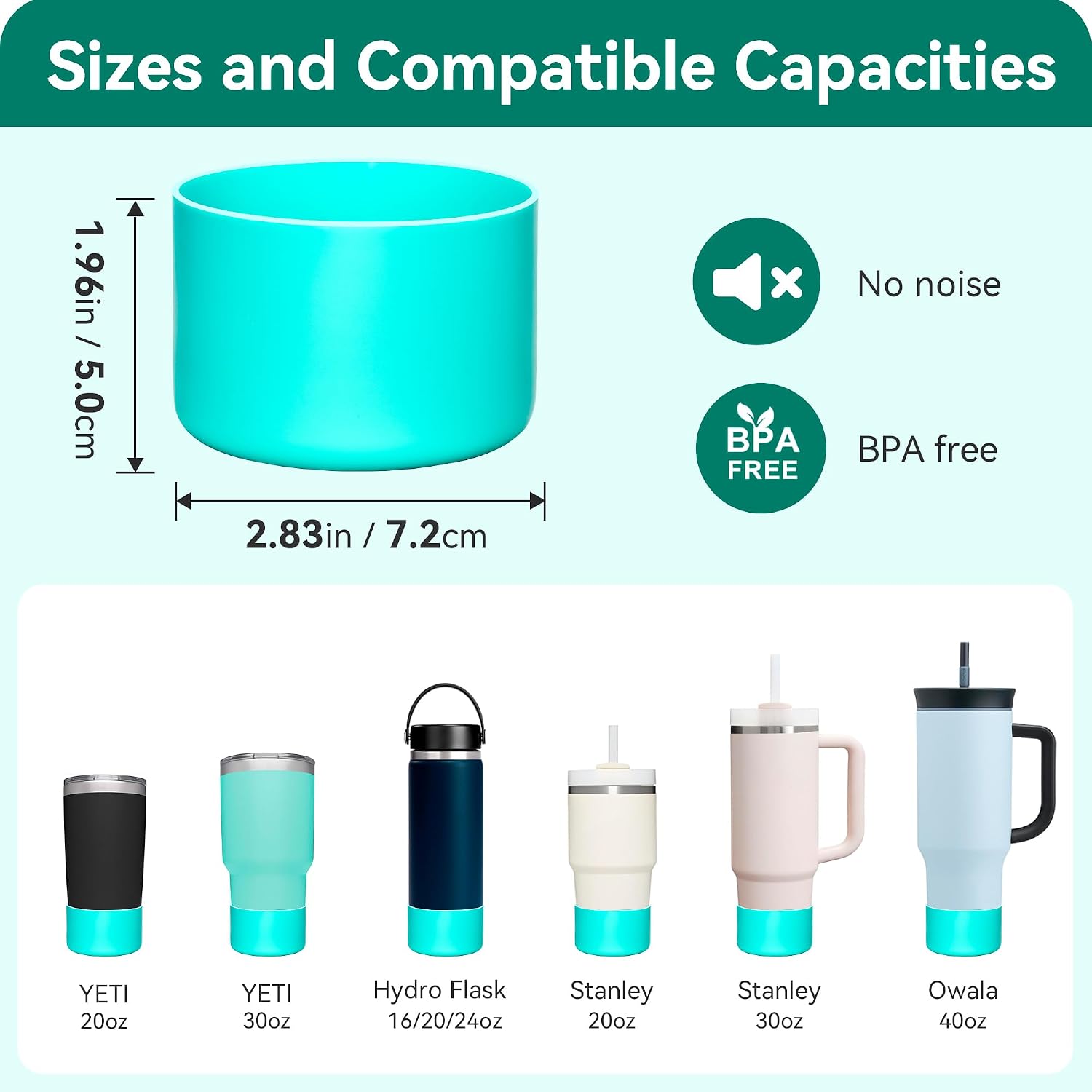 2 Pack Silicone Boot Covers | Compatible with Stanley IceFlow 16/24/30oz, Quencher H2.0 14-30oz & ProTour Flip 14/30oz | 2.75-2.85" Base | Non-Slip | Food-Grade BPA-Free(Baby Blue)