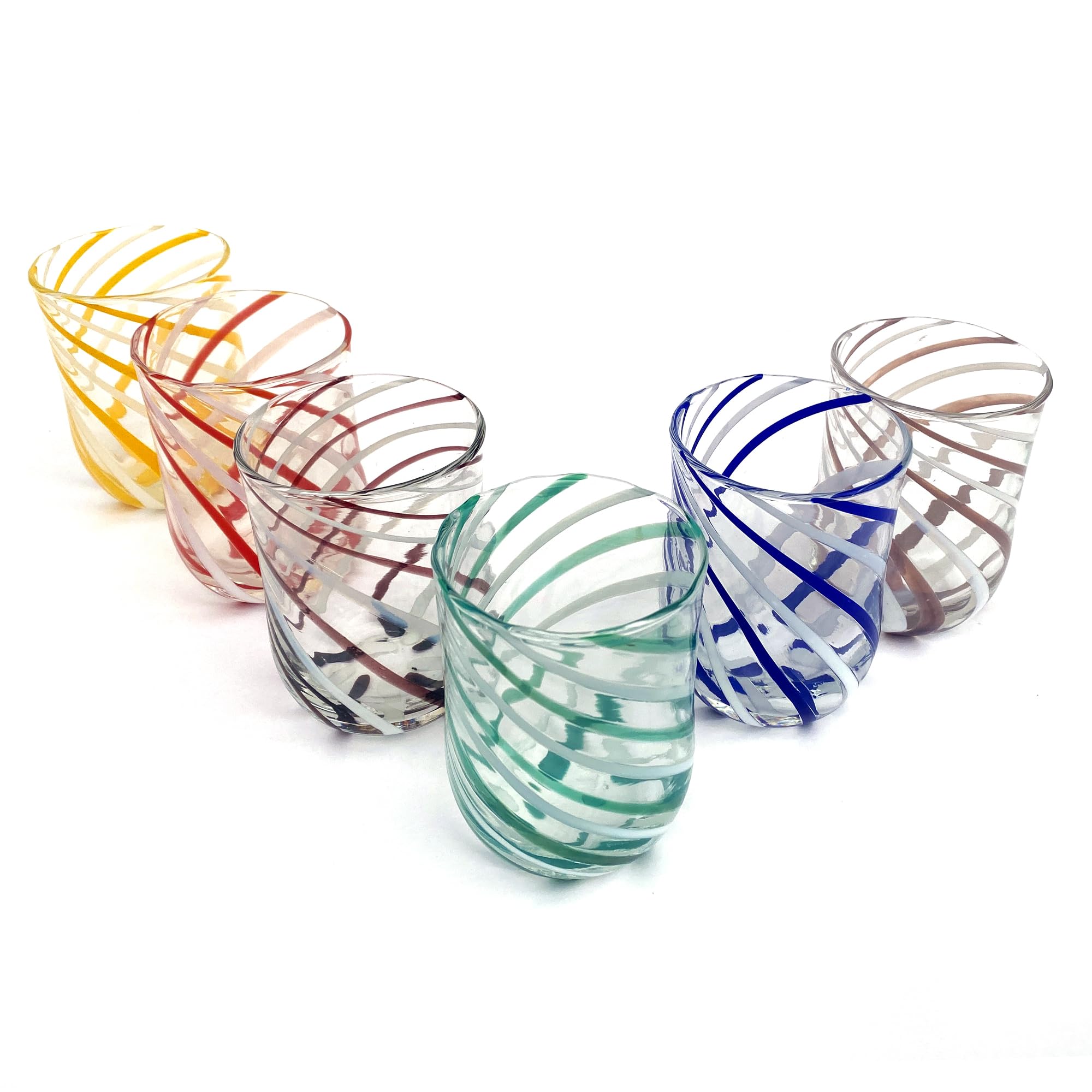MAZZEGA ART & DESIGN - 6 szklanek na wodę - Cylinder SPIRAL - ze szkła, dmuchane i ręcznie wykonane ze szkła murano, 400 ml - Made in Italy (6, MIX-SR)