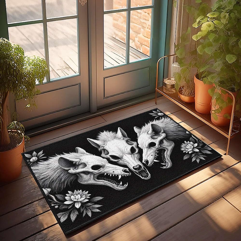 Grand paillasson loup et motifs floraux tapis de sol extérieur 65 x 90