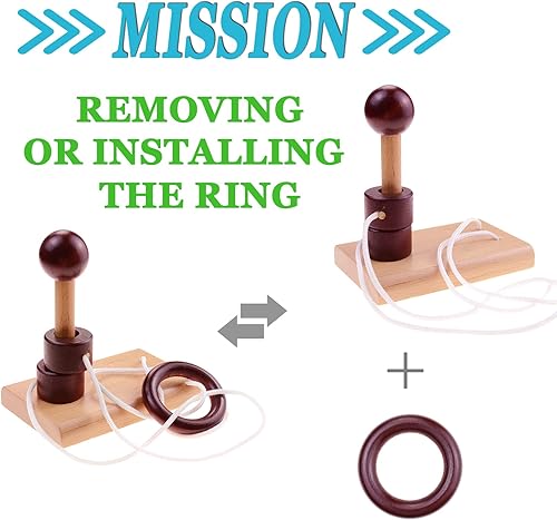 Miniatura 3 de Kingou Juego de 4 de rompecabezas de madera clásica cuerda de solución central juego de cerebro para adultos