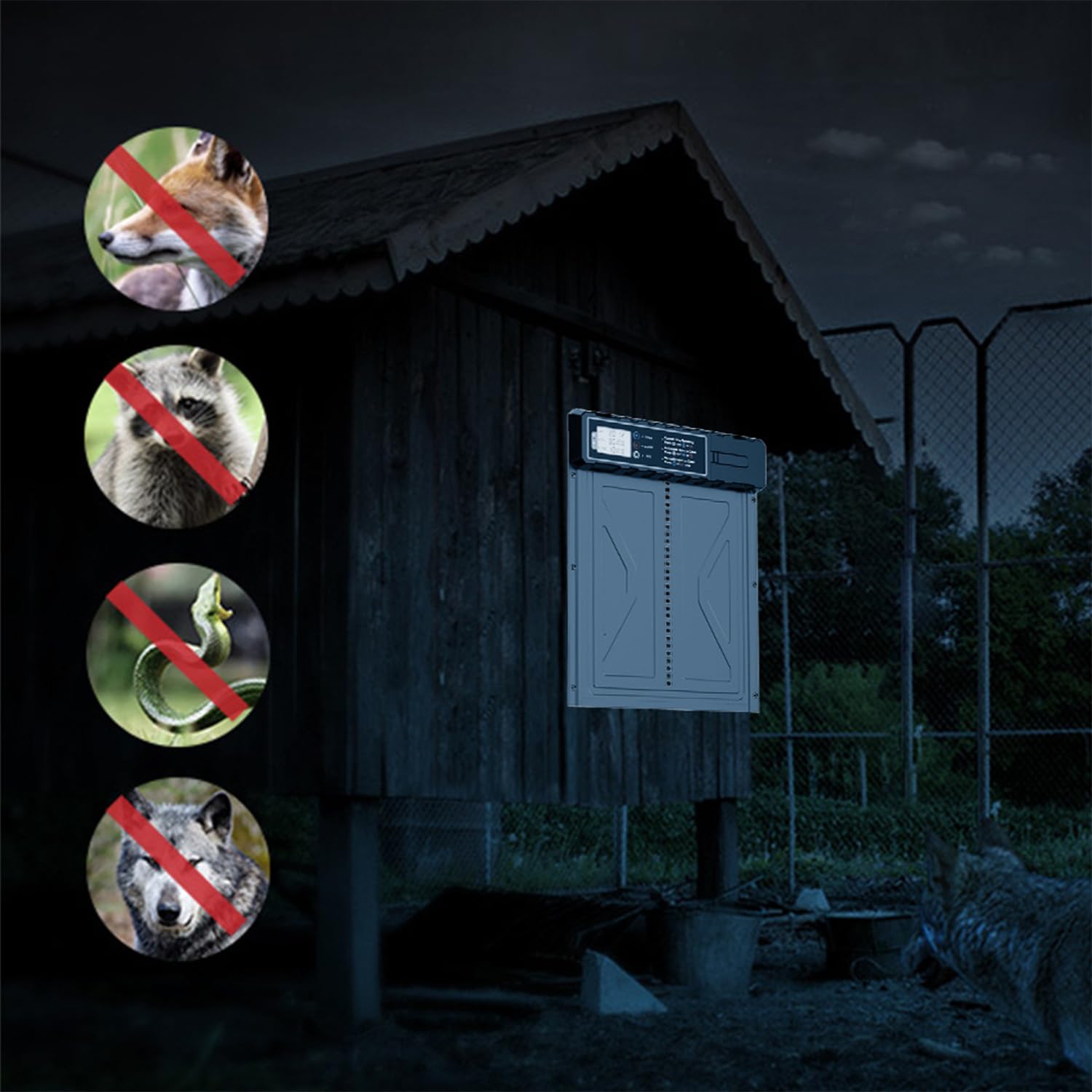 Fiqops Aluminum Automatische Hühnerklappe Solar, Elektrische Hühnerklappe Hühnertür mit Wasserdicht Großes Display, Timer, Intelligenter Einklemmschutz, Schwarz
