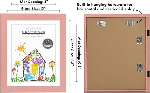 Miniatura 3 de Americanflat Marco para obras de arte infantiles, carga frontal, rosa melocotón, 8.5 x 11 pulgadas con paspartú o 10 x 12.5 sin él, formato de