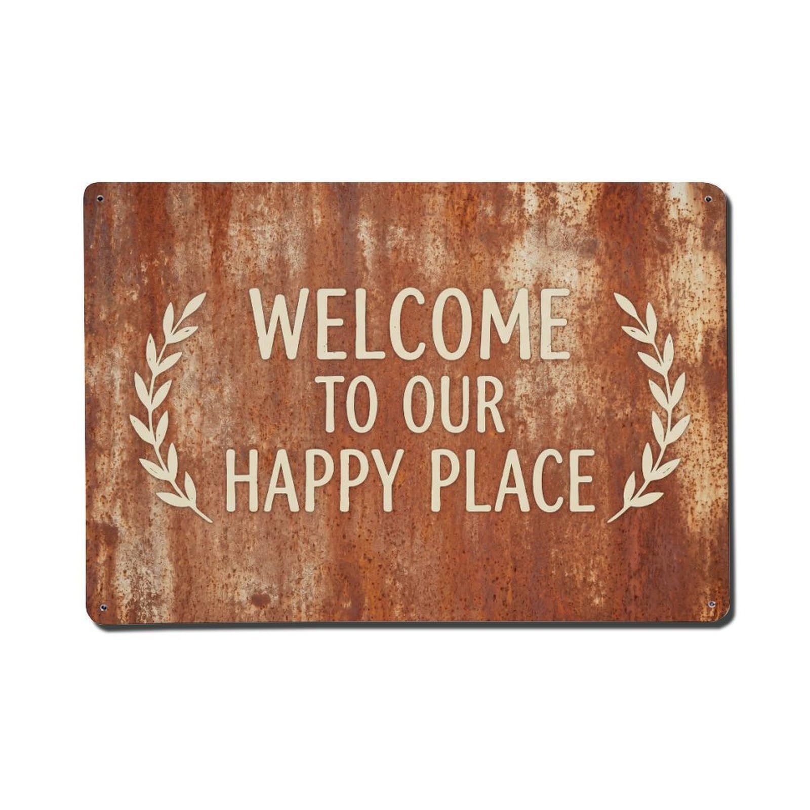 Welcome To Our Happy Place Farmhouse Kitchen Vintage Metal Tin Sign Plaque Wall Decor for Cafe, Club, Garden Metal Poster 8x12Inch