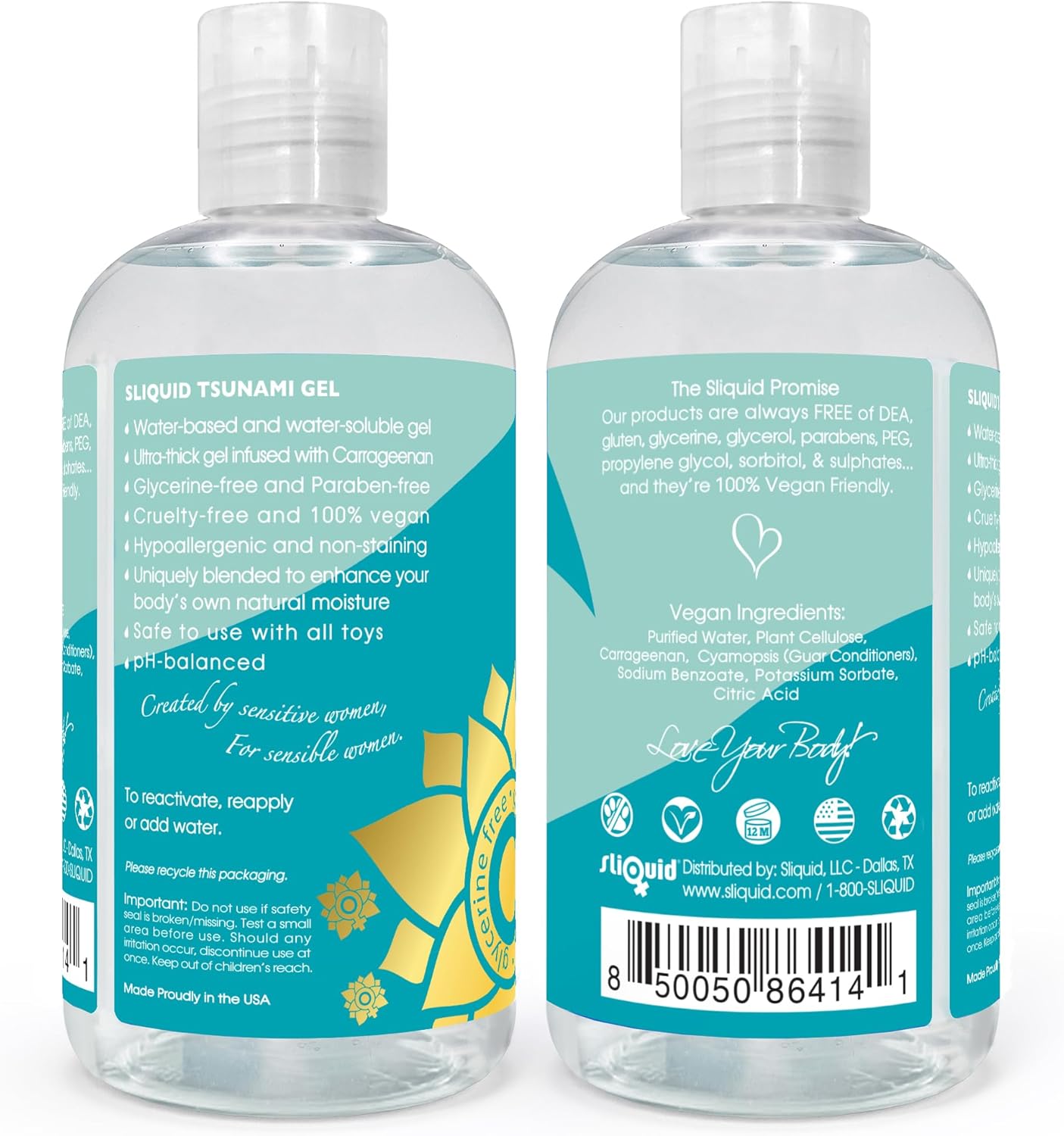 Sliquid Tsunami 2-Pack – Water-Based Lube, Thick Gel Infused with Moisturizing Seaweed Extract, Unscented Personal Lubricant, 8.5 Oz Ea