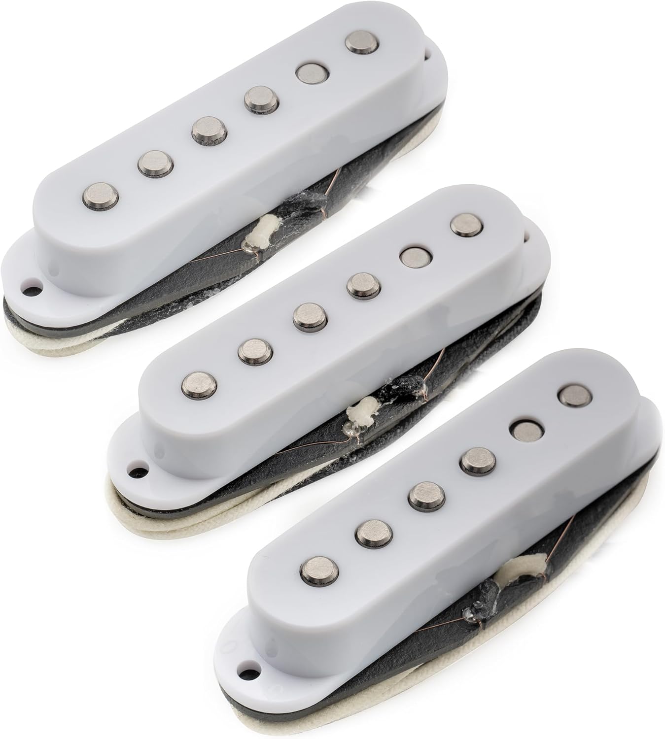 Musiclily Pro ST-50S Staggered Alnico 5 Single Coil Neck Middle Bridge Pickups Set for Strat Style Electric Guitar, White