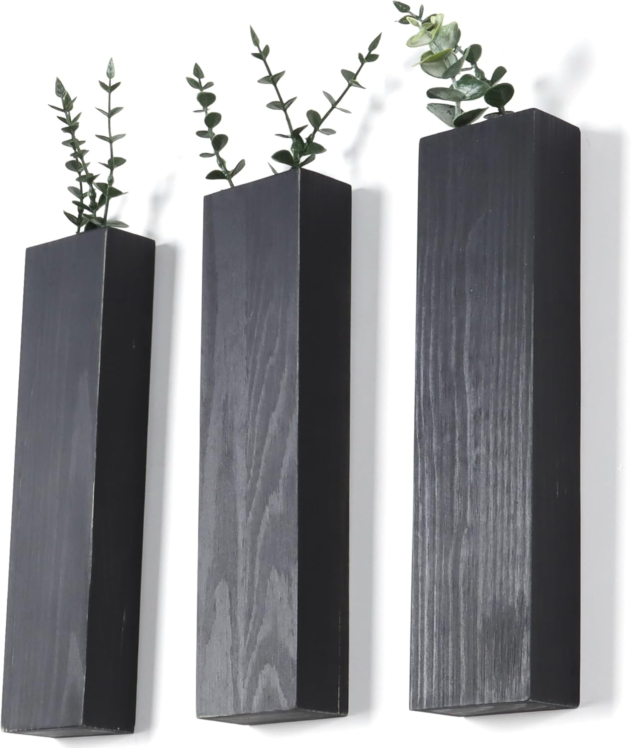 Wood Wall Planter Indoor, Farmhouse Wall Hanging Decor Pocket Planter Vase for Indoor Fake Plants Greenery,Dried Flowers, Wall Plant Holder (3, Black)