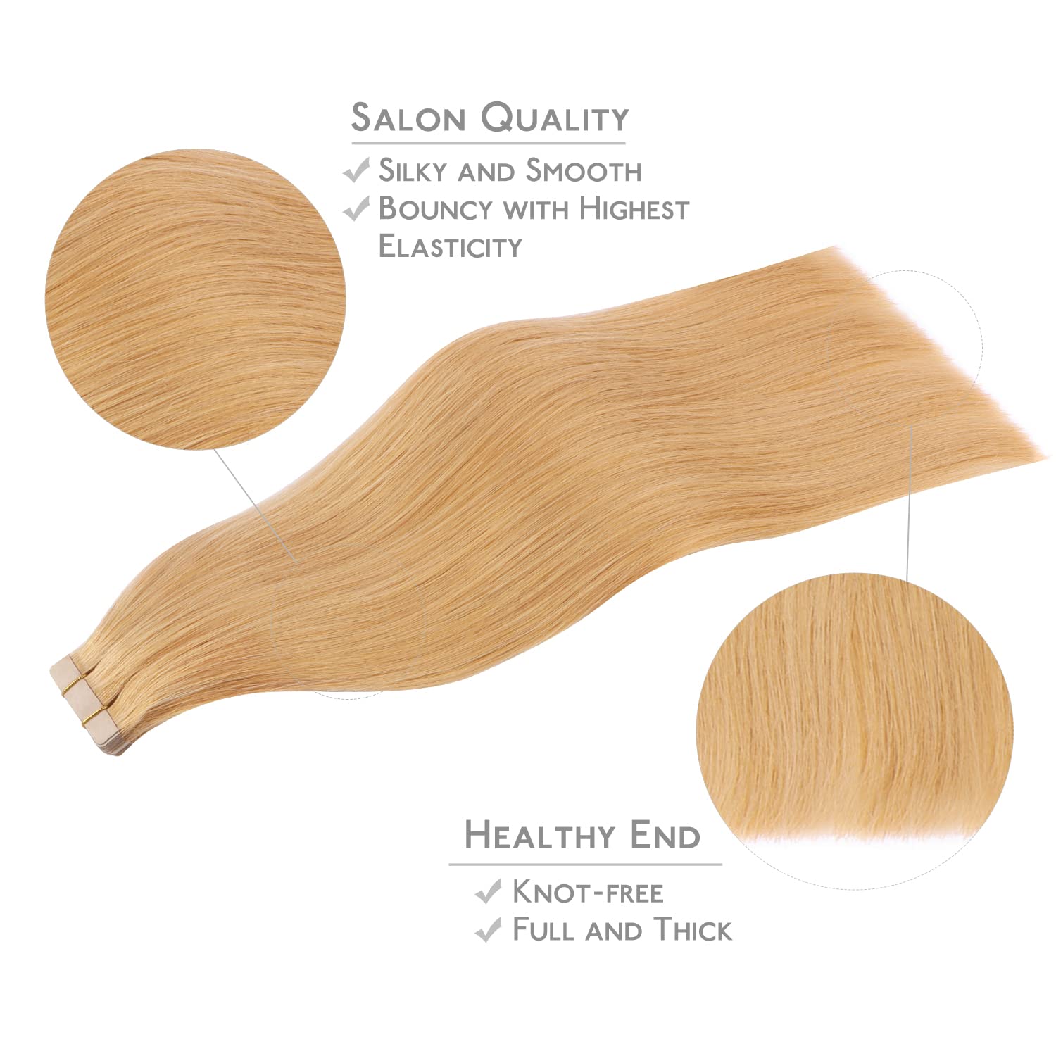 WENNALIFE Tape in Hair Extensions for Women, 20pcs 50g 18 inch Strawberry Blonde Tape in Hair Extensions Human Hair Rallonge Cheveux Humain Straight Invisible Hair Extensions Real Human Hair - 4