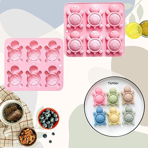 Miniatura 5 de Paquete de 2 moldes de silicona de tortuga para hornear, 6 cavidades de chocolate y dulces para pasteles, gomitas, gelatina, cubitos de hielo,