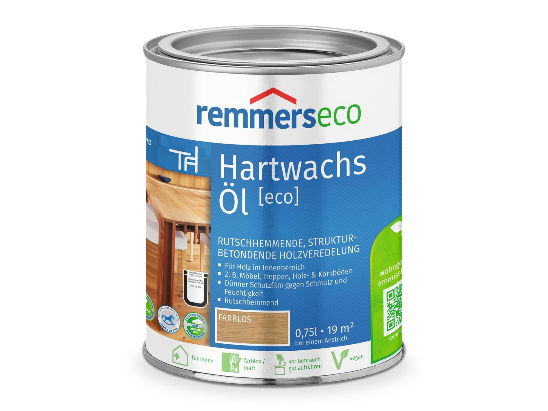 Remmers Hartwachs-Öl [eco] farblos, 0,75 Liter, für innen, natürliche Basis, 3in1: Beize, Öl und Versiegelung in einem, rutschhemmend, vegan