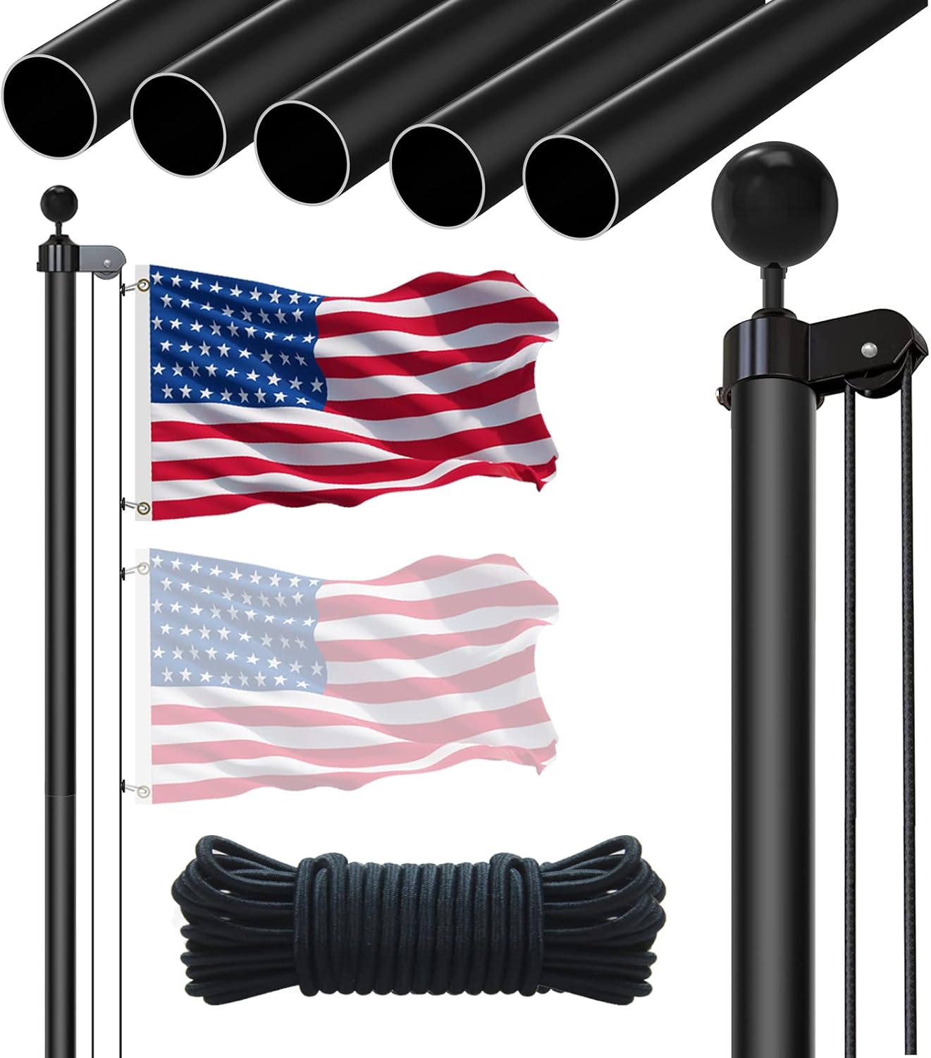 BaiYuan 20FT Flag Pole for Outside Heavy Duty Aluminum Flag Pole with 3x5 FT American Flag Professional Flagpole kit for Outside,Garden, Residential, Commercial : Patio, Lawn & Garden