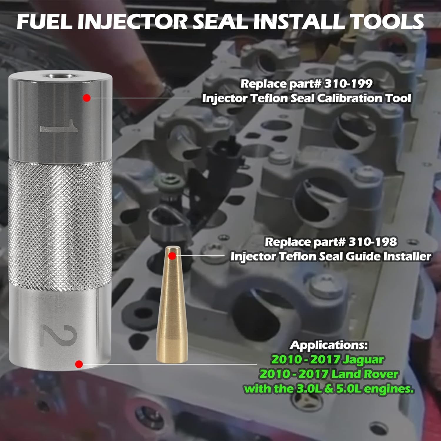 310-198 310-199 Outils d'installation de joint d'injecteur, convient aux moteurs Jaguar 3.0L et 5.0L, remplace les joints d'injecteur en téflon