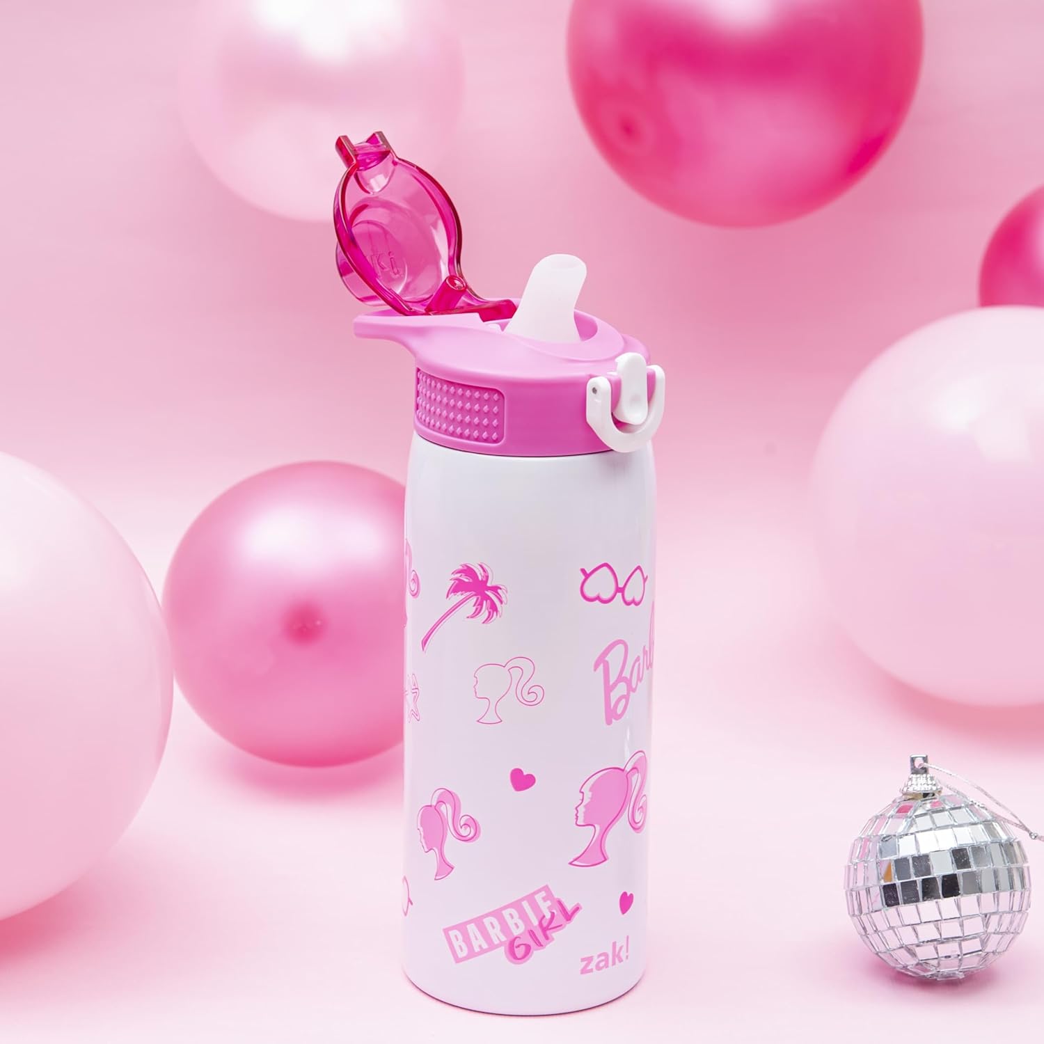 Zak Designs Barbie Sage Kids Water Bottle For School or Travel, 19oz Stainless Steel Water Bottle With Straw, Handle, and Leak-Proof, Pop-Up Spout Cover (Barbie) - Image 2