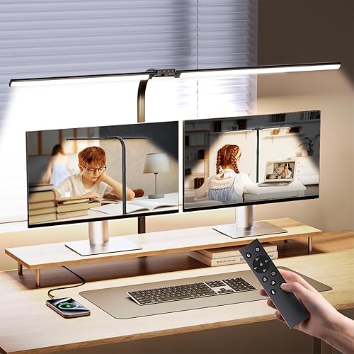 AUSDOM Lámpara LED de escritorio para oficina en casa, luz de trabajo de arquitecto ultra brillante de 24 W con abrazadera y puerto USB, 5 colores y