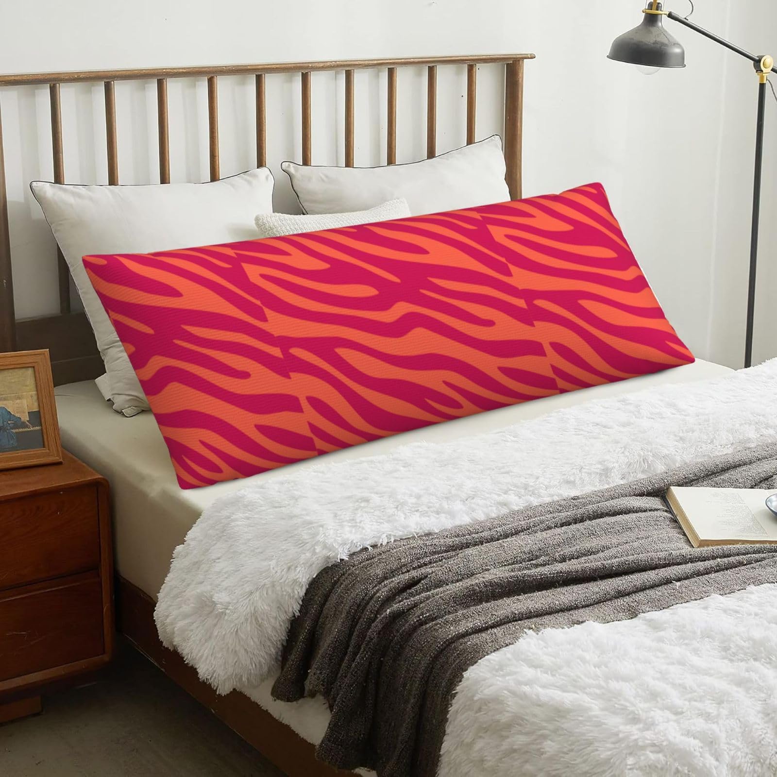 Pretty Pink Orange Animal Print Zebra Leopard, Body Pillow Cover with Zipper,Long Body Pillowcase 20 x 60 in
