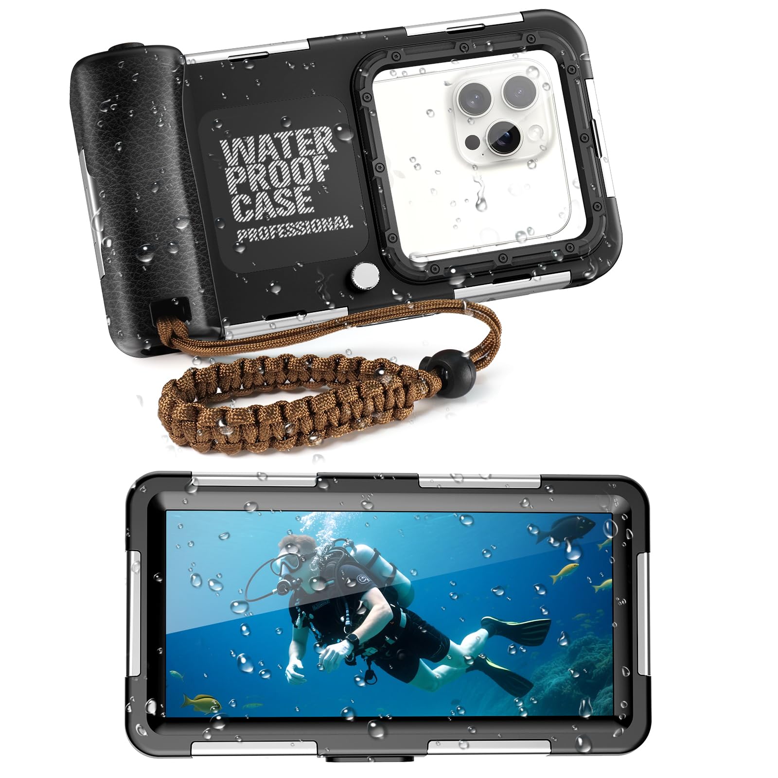 Saupsitnz Diving Waterproof Phone Case, 2025 Professional Diving Outdoor Swimming Snorkeling Surfing Underwater Photo Video Housing for iPhone 16 Pro Max/16 Pro etc. Smartphones (Black)