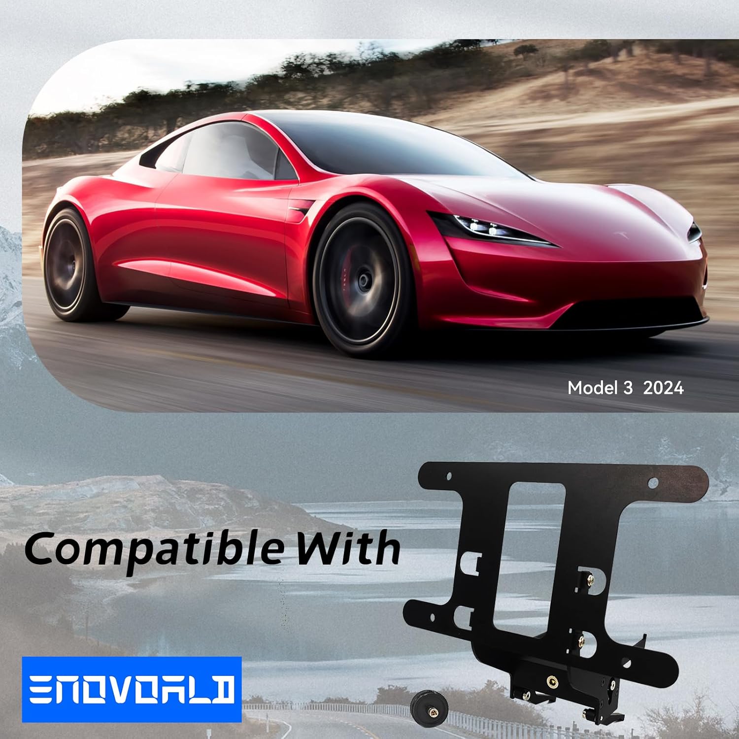License Plate Frames for Tesla Model 3 2024 Front License Plate Holder with Anti-Theft Protection, No Drill Required, Black License Plate Frame Protector - Model 3 2024 Highland