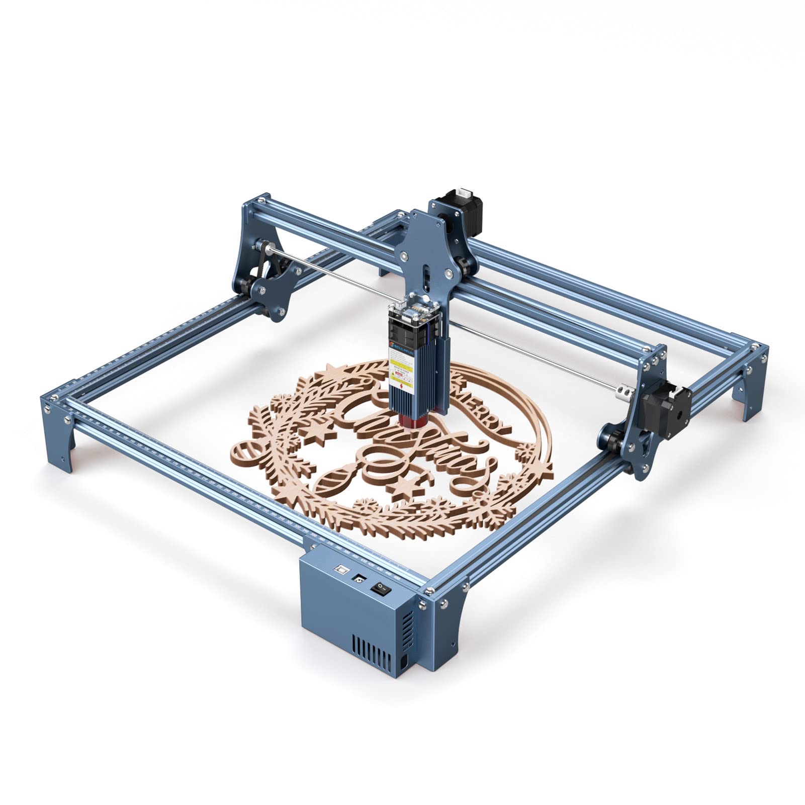 Grabador láser ultrafino de metal completo, máquina cortadora de grabado láser Impresora de talla de bricolaje de enfoque fijo con efecto de 90 W para metal, madera, área(EU)