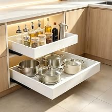 bop 2 Pack Pull Out Cabinet Organizer, Adjustable Width 11.4"-18.5" Slide Out Drawers for Kitchen Cabinets, 20.7" Deep No Drill Adhesive Roll Out Shelves for Pantry, Bathroom, Garage