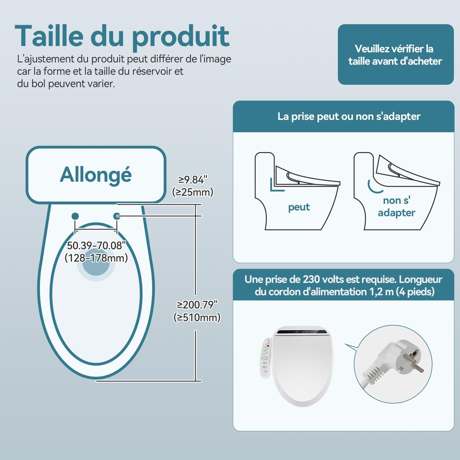 YU YUSING Siège de Toilette Intelligent Bidet avec Buse, Bidet Chauffant, Système d'Abaissement Automatique,Pression d'Eau Réglable,Séchage à l'Air Chaud,Facile à Nettoyer(Forme V)