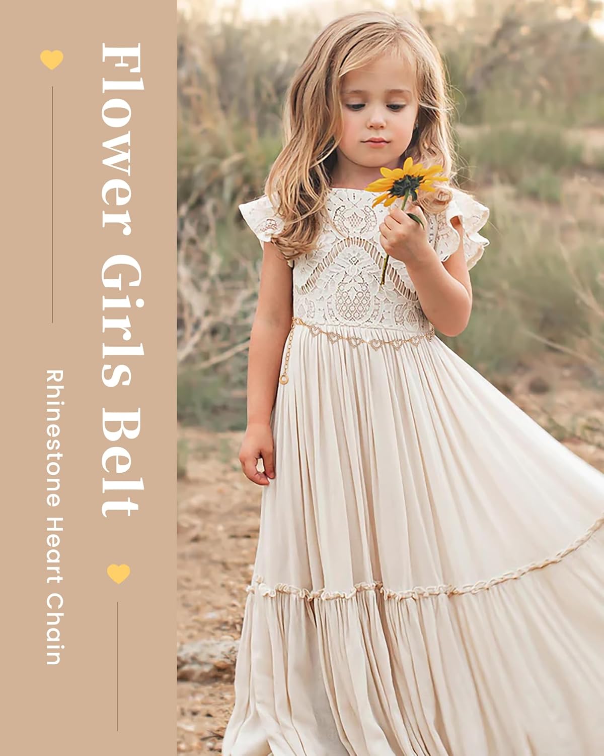 AWAYTR Heart Chain Belts for Girls - Rhinestone Silver and Gold Metal Waist Belt for Flower Girl Dresses Jeans - Image 2