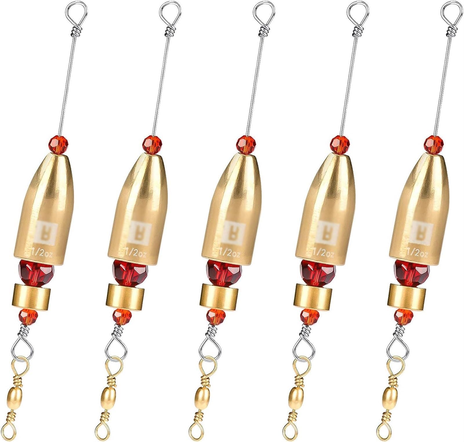 THE WHITE SHOP Carolina Ready Rigs for Bass Fishing Saltwater, 5pcs Brass Pre Rigged Carolina Rigs Kit, Fishing Weights Bullet Weights Carolina Keeper (Size : Large)