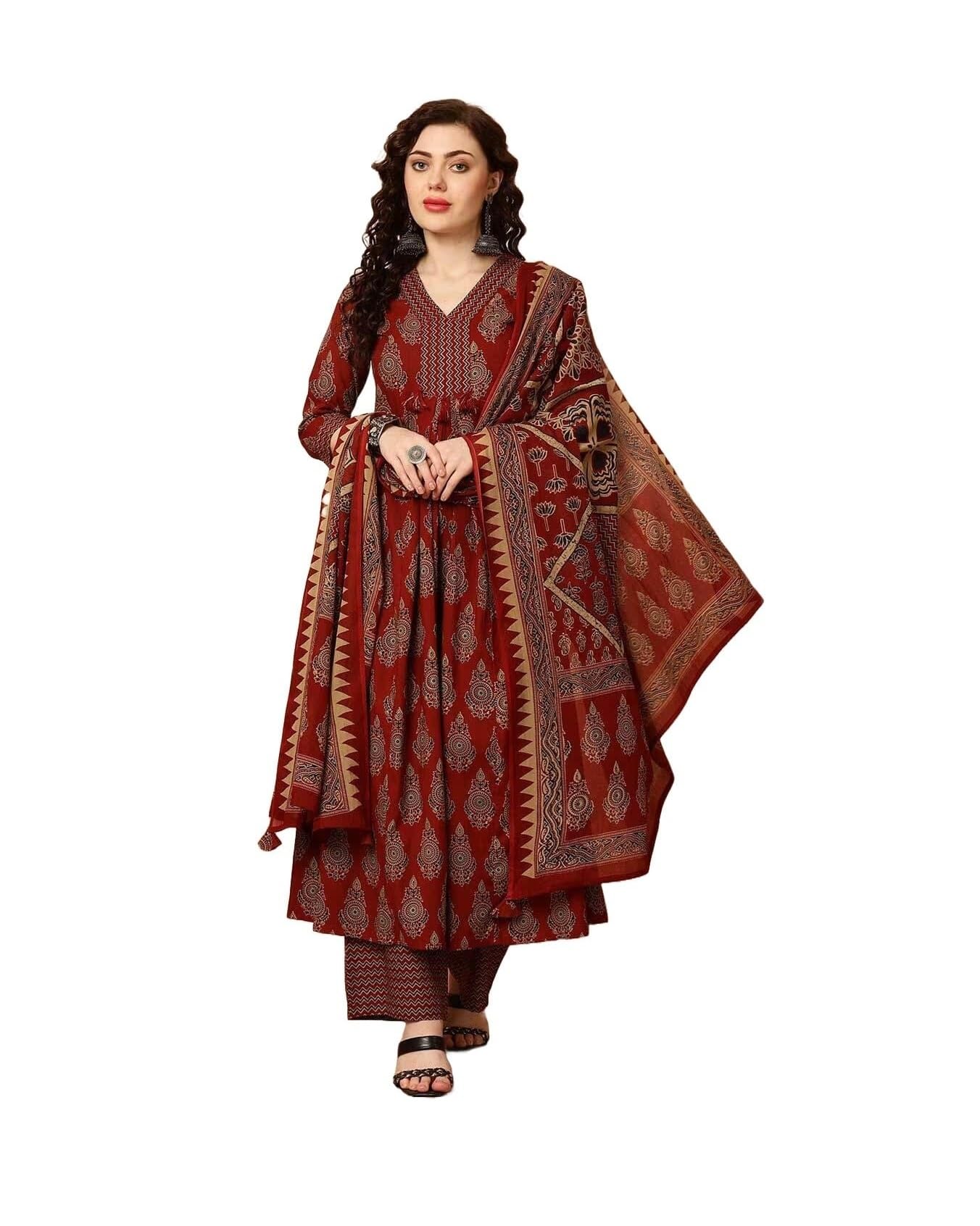 Anarkali Kurta Set für Frauen ethnische indische ausgestellte lange Partykleidung Kleid Set mit Dupatta