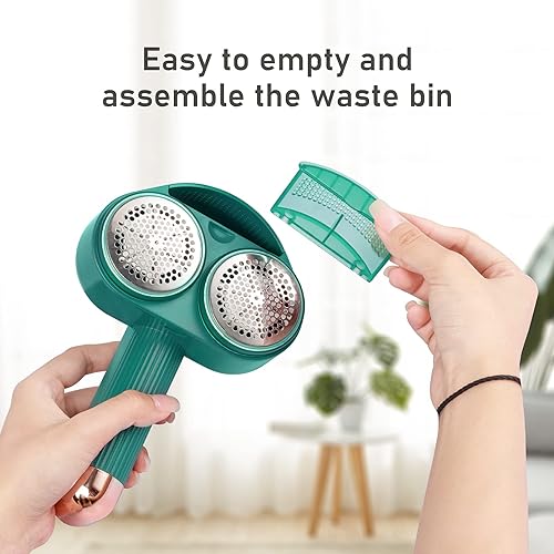 Miniatura 4 de Afeitadora de tela y removedor de pelusas, afeitadora de pelusa de doble cabeza con cuchillas dobles de 6 hojas, afeitadora eléctrica recargable,