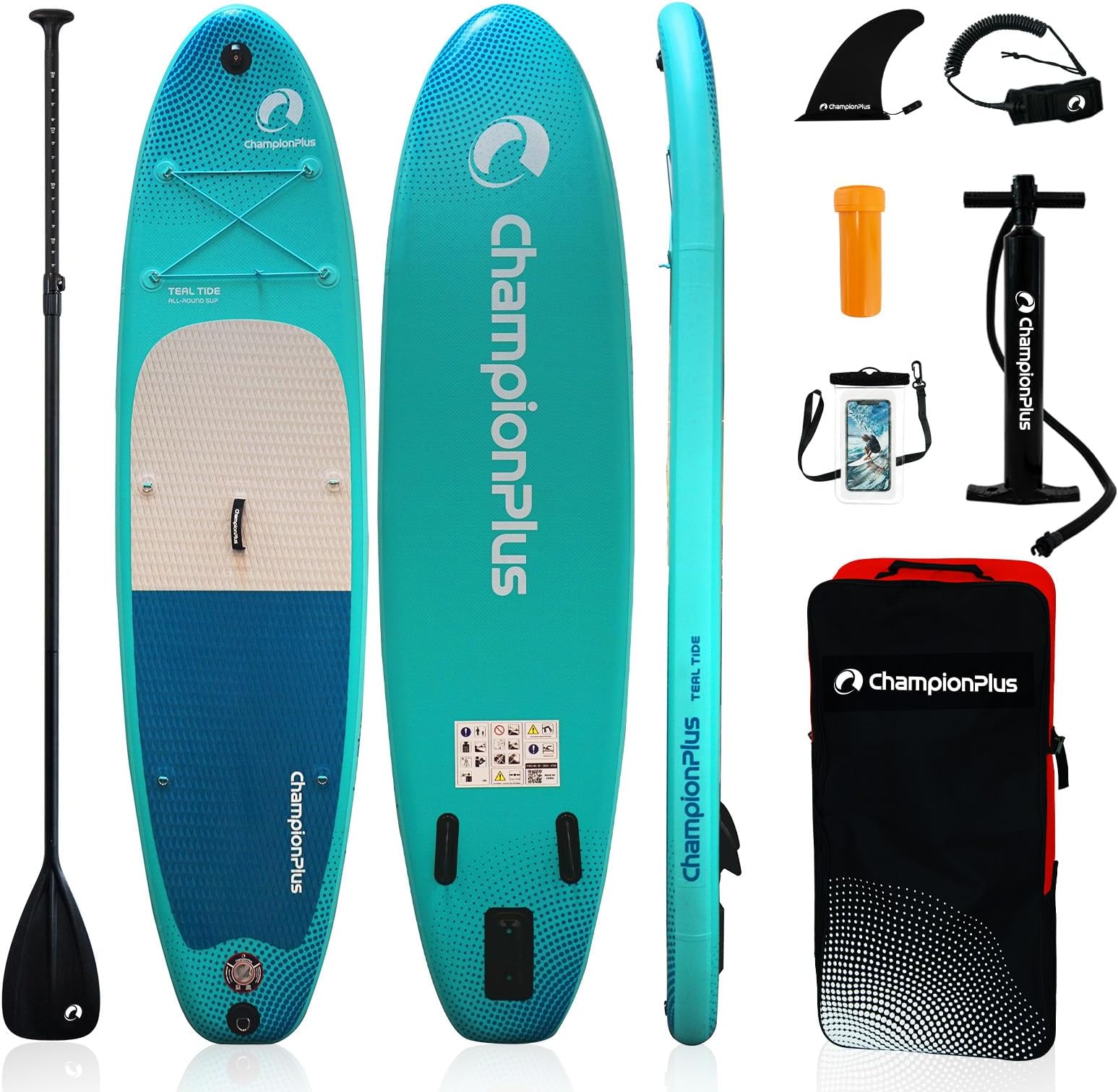 CHAMPIONPLUS Inflatable Stand Up Paddle Board, 10'6" Standup Paddleboard SUP Accessories, Non-Slip Deck Leash, Sports Camera Mount Slot, Outdoor Options for Youth & Adult