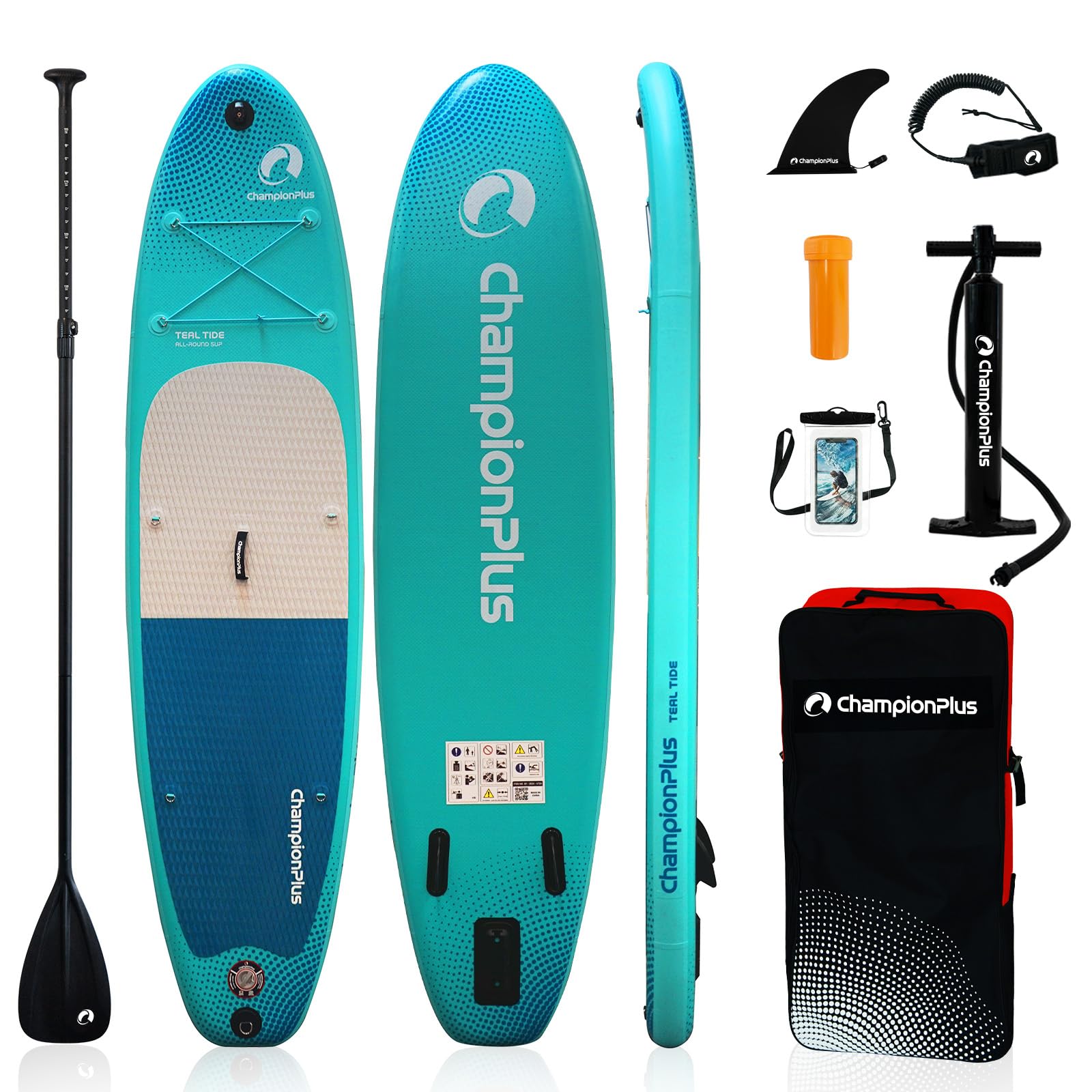 CHAMPIONPLUS Inflatable Stand Up Paddle Board, 10'6" Standup Paddleboard SUP Accessories, Non-Slip Deck Leash, Sports Camera Mount Slot, Outdoor Options for Youth & Adult