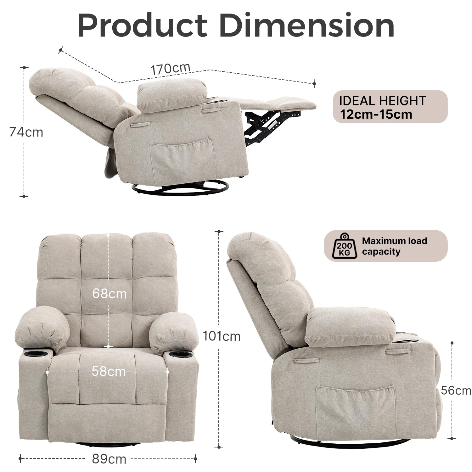 Recliner Chair Reclining Armchair Padded Seat Single Sofa Lounge Seating Manual Adjustable Legrest and Backrest PU Leather Couch Chair for Living Room Bedroom Home Theater Cafe