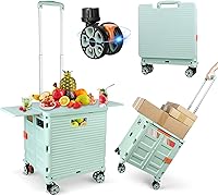 Vista 113 de FELICON SELORSS - Carrito plegable portátil con ruedas para subir escaleras y ruedas giratorias de 360°, mango telescópico, caja de plástico