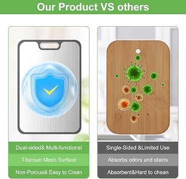 2IN1 Titanium Cutting Boards for Kitchen,Metal Cutting Boards With Pure Titanium and Wheat Straw PP,Double Sided Chopping Board with Juice Groove Dishwasher Safe Easy to Clean Non Toxic 15X10