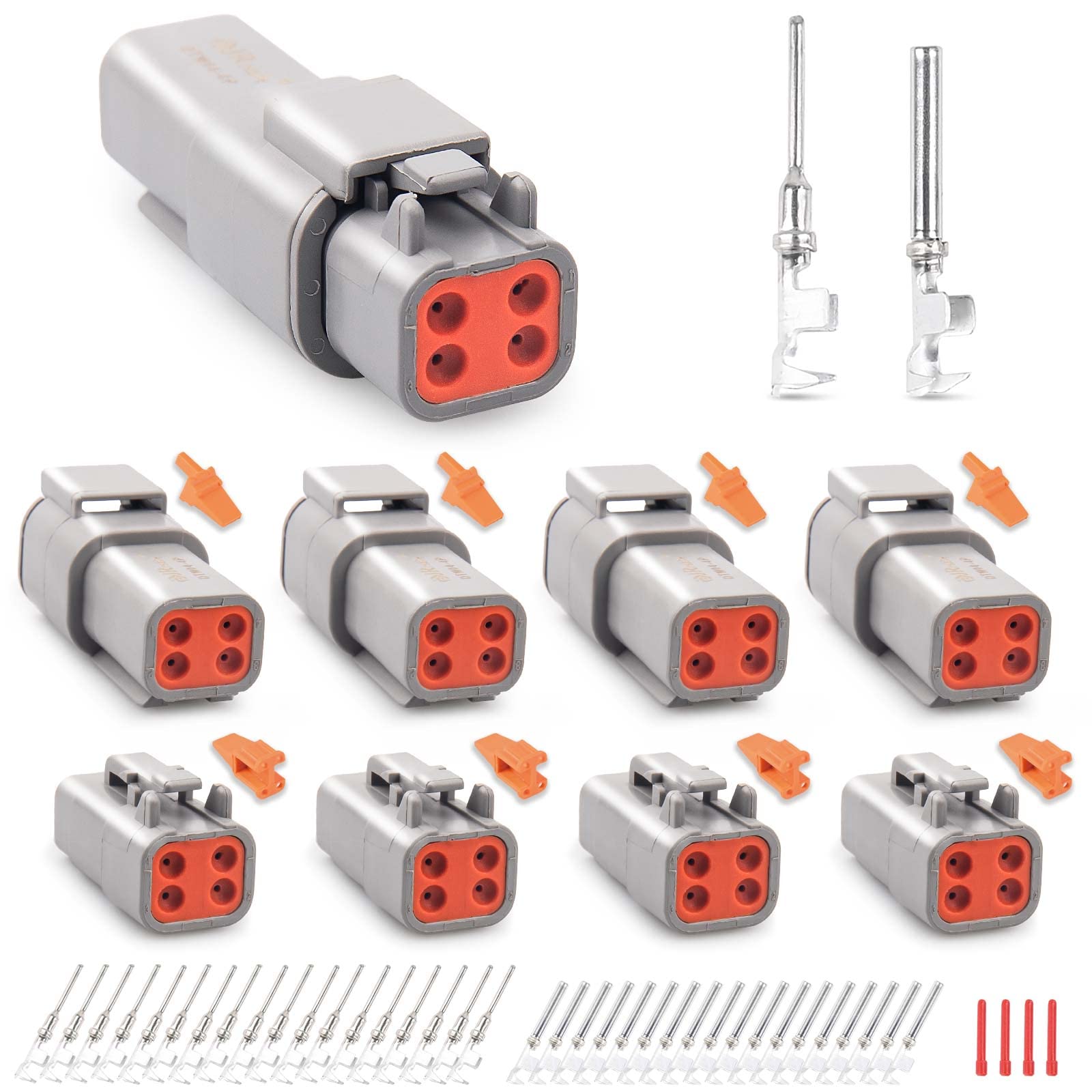 JRready ST6329-4 Deutsch DTM Gray 4 Pin Connector(4 Sets), Waterproof Electrical Wire Connectors with Size 20 Stamped Contacts and Seal Plugs for Truck, Motorcycle, Off-Road Vehicles, Marine.