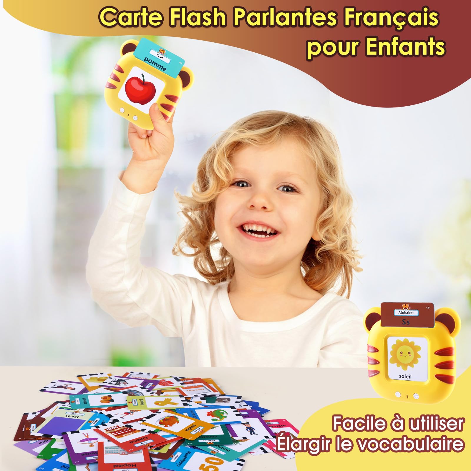 Carte educative, Carte Flash Parlanti in Francese per Bambini, Giocattoli Educativi Sensoriali Interattivi Prescolari per Bimbi Piccoli, Imparare l'Alfabeto ABC/Animali/Colori 224 Parole