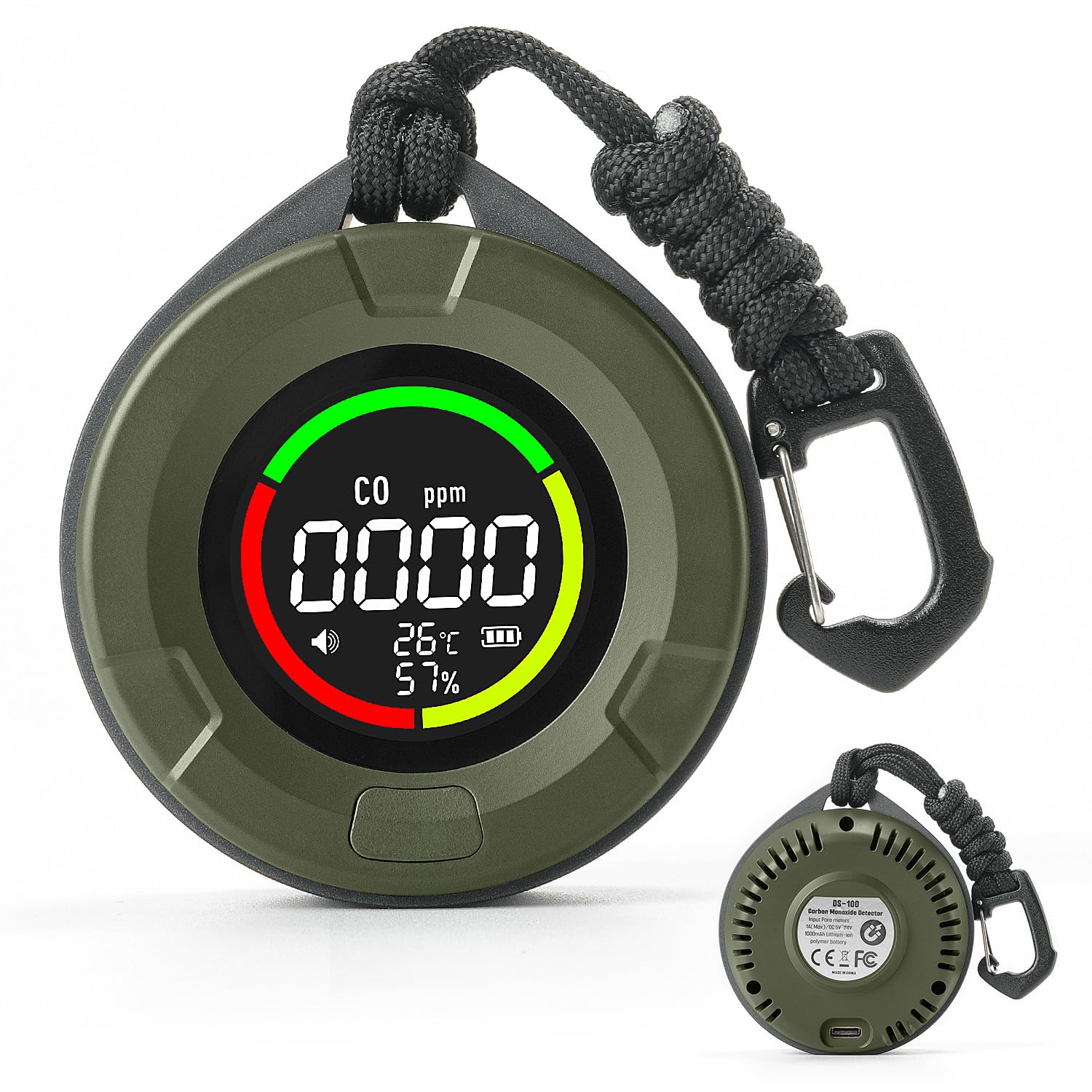 GasDoc DS-100 Tragbarer Kohlenmonoxid-Detektor, 3-in-1 CO-Detektor für Reisen & Camping, Wiederaufladbares CO-Messgerät mit akustischem & visuellem Alarm, CO-Alarm für Zuhause & Auto - Dunkelwald
