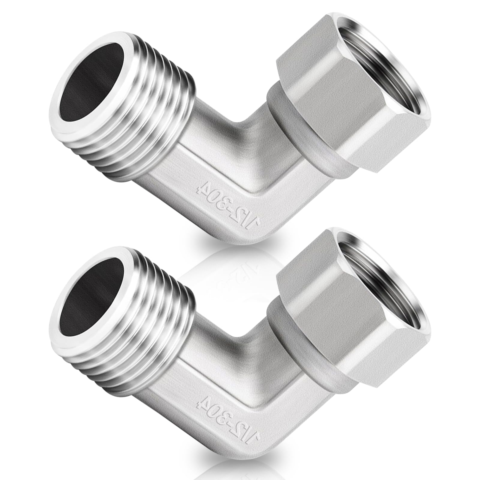 90 Degree Shower Hose Connector, 1/2" Stainless Steel 90 Degree Elbow 2 Ends Flexible Movable Connector Adjustable Pipe Fittings Shower Elbow Adapter for Valve Shower Arm