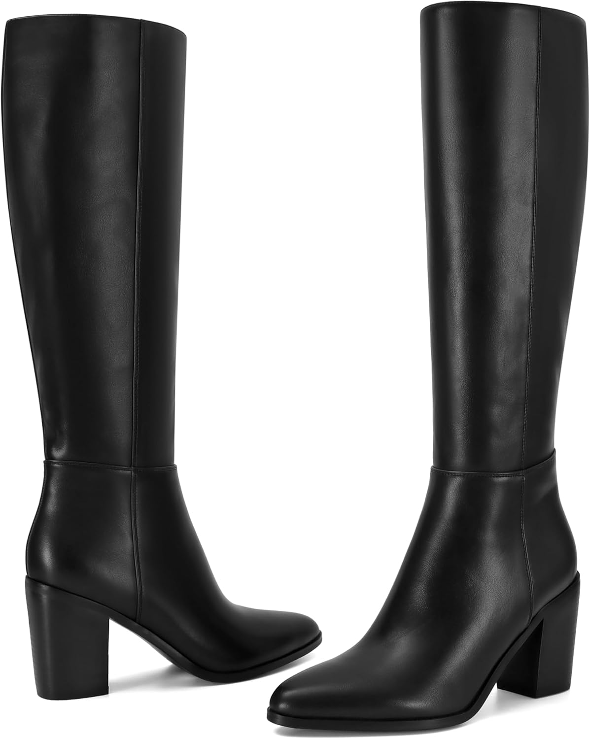 SOVANYOU Knee High Boots for Women Leather Tall Boots Chunky Block Heel Fashion Pointed Toe Side Zip Comfortable Fall Winter Botas - Image 7