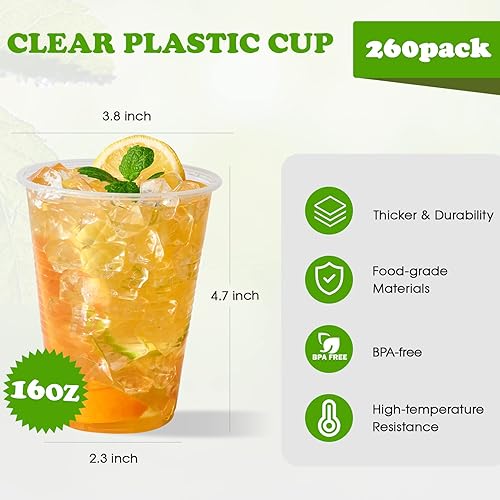 Miniatura 2 de Lilymicky Paquete de 260 vasos de plástico transparente de 16 onzas, vasos de plástico desechables en frío para fiestas, picnic, barbacoa, viajes y