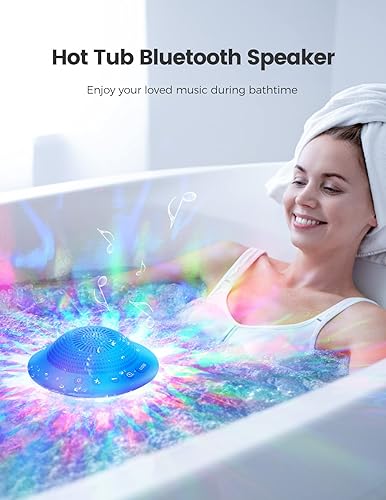 Miniatura 6 de Altavoz flotante para piscina con luces LED coloridas, altavoces Bluetooth IPX7 impermeables para bañera de hidromasaje, sonido estéreo de 10 W,