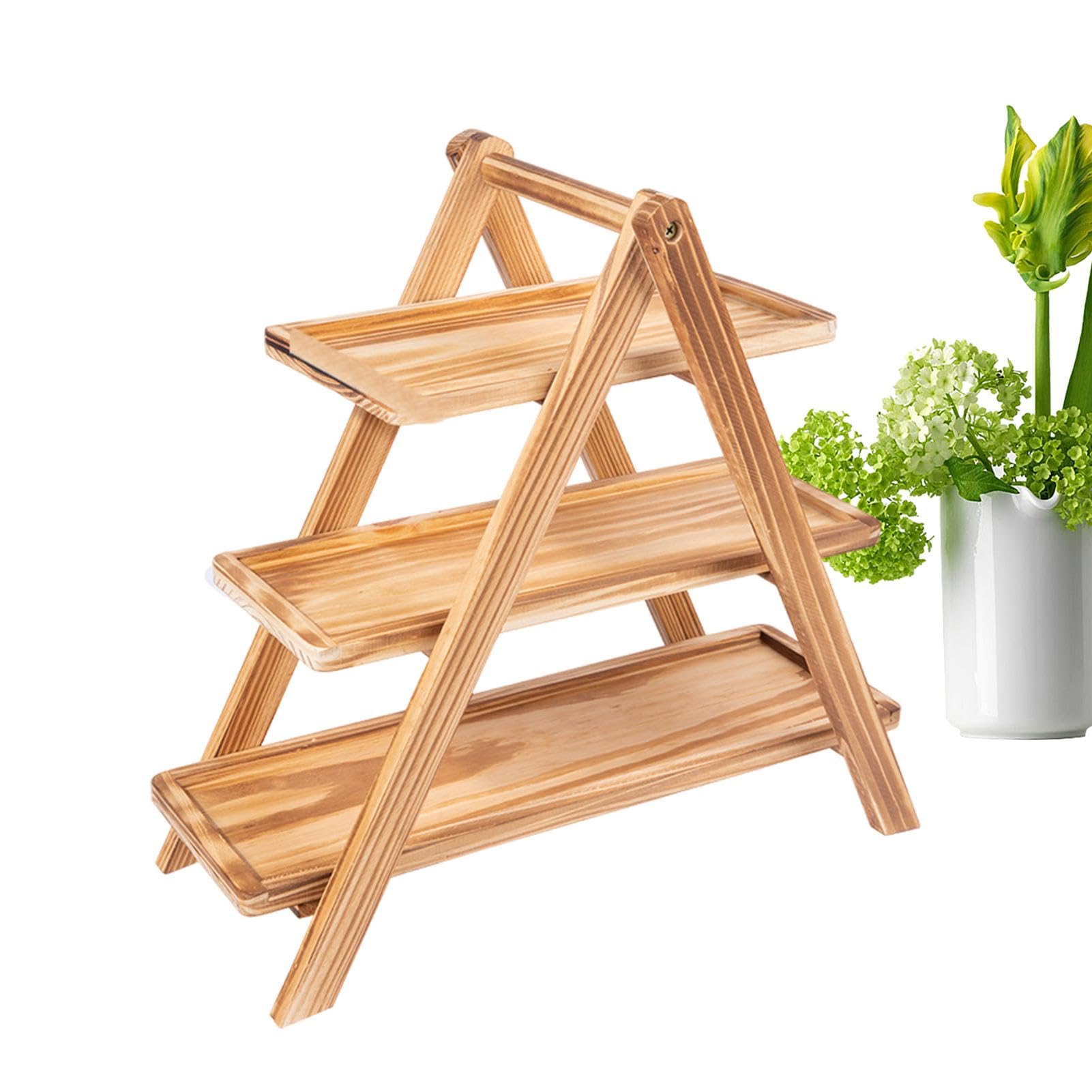 3-Tier Wooden Serving Tray - Collapsible Cupcake Stand