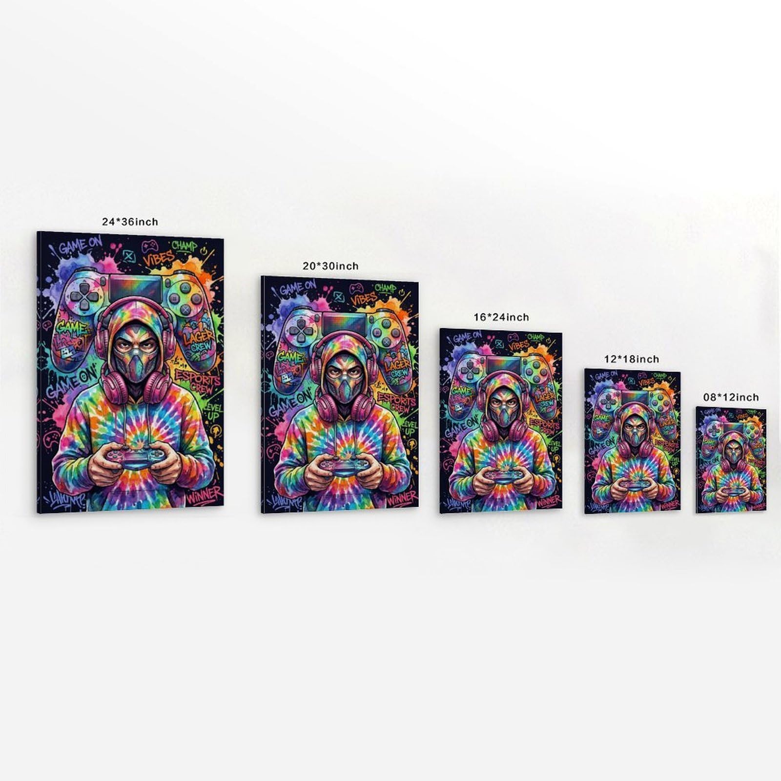 Decoración de habitación de jugadores para niños, arte de pared de graffiti, audífonos, impresión en lienzo, póster de videojuegos, para dormitorio de adolescentes, dormitorio, sala de juegos, hogar