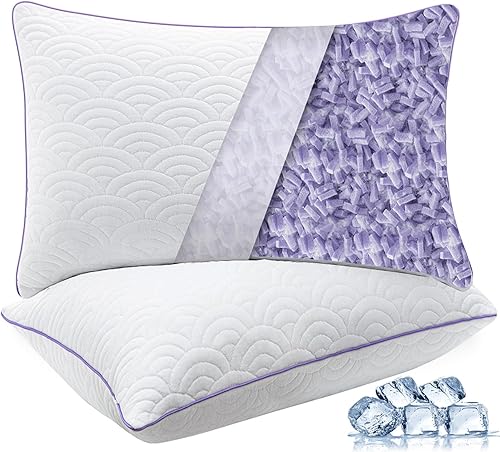 MOLCLCUY Juego de 2 almohadas de espuma viscoelástica de tamaño Queen ajustables para personas que duermen boca abajo, boca abajo, de lujo, con