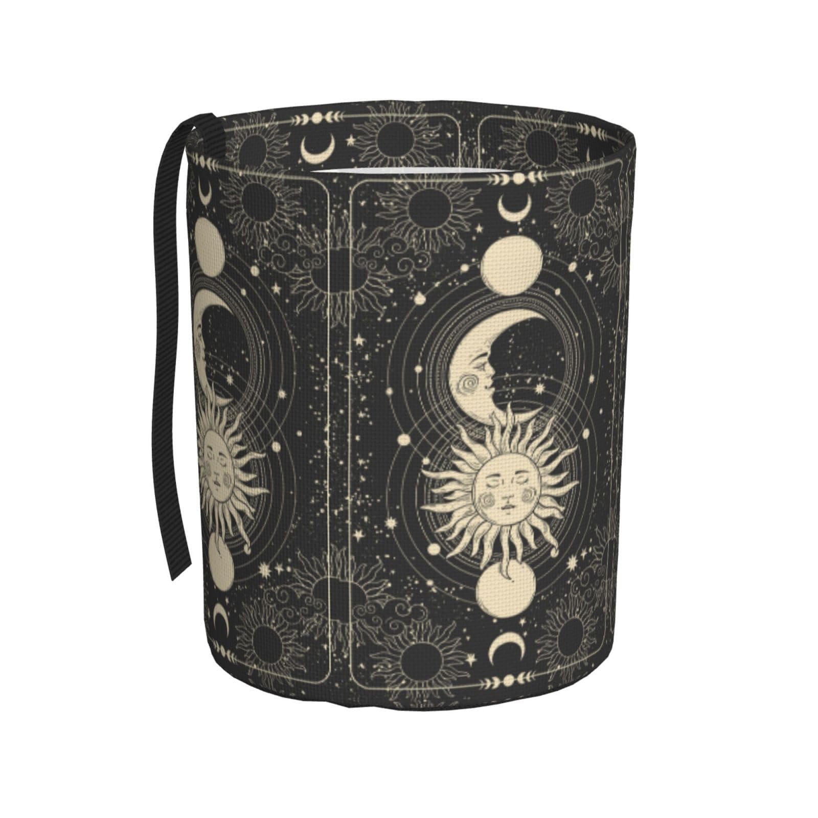 BEIANSHUO - Papelera plegable para coche, diseño vintage de sol, luna y estrellas, impermeable, ideal para guardar en el interior del coche o en el hogar.